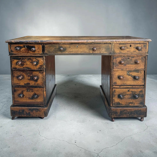 Vintage Victorian distressed office pedestal desk