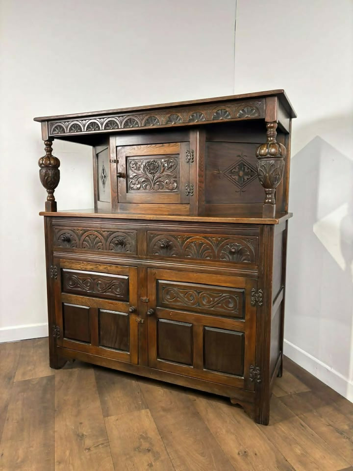Vintage Old Charm Style Oak Court Cupboard