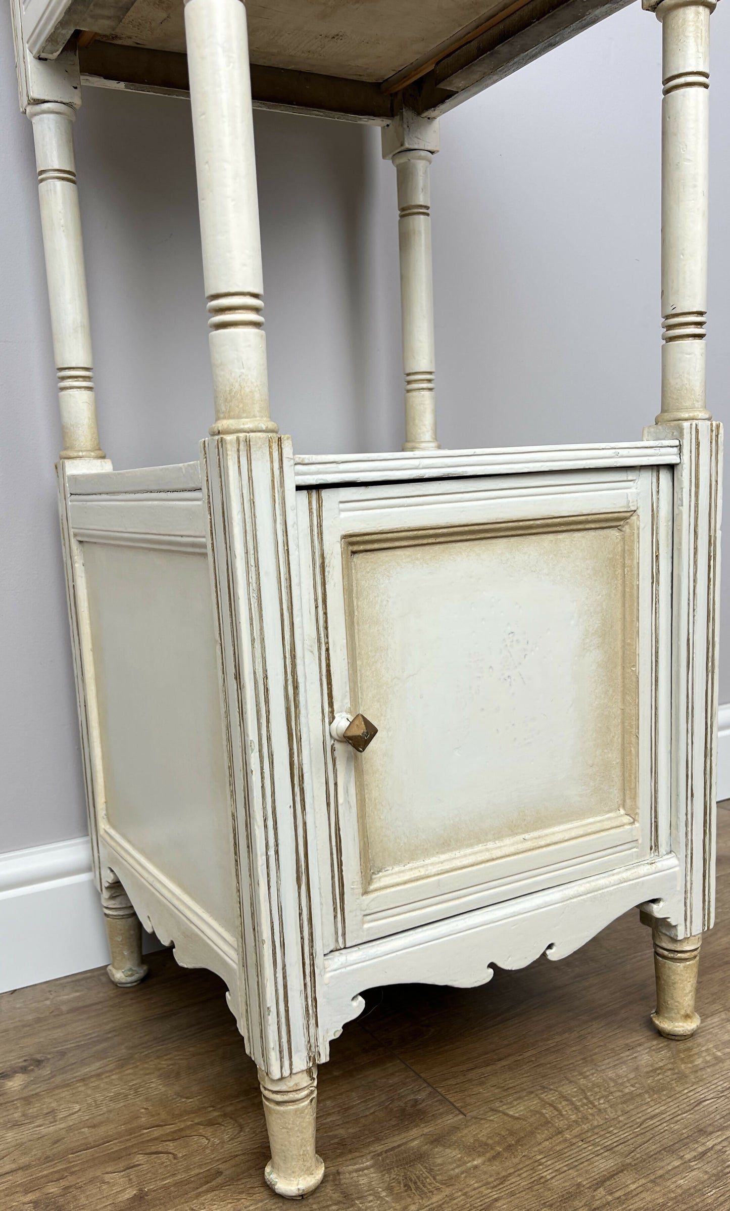 Bedside Table Antique French Style Marble Top Oak Cabinet Nightstand LOT 6224