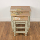 Vintage Oak Floral Nest of Three Tables | Hand Painted Upcycled Sage & Cream Nesting Tables