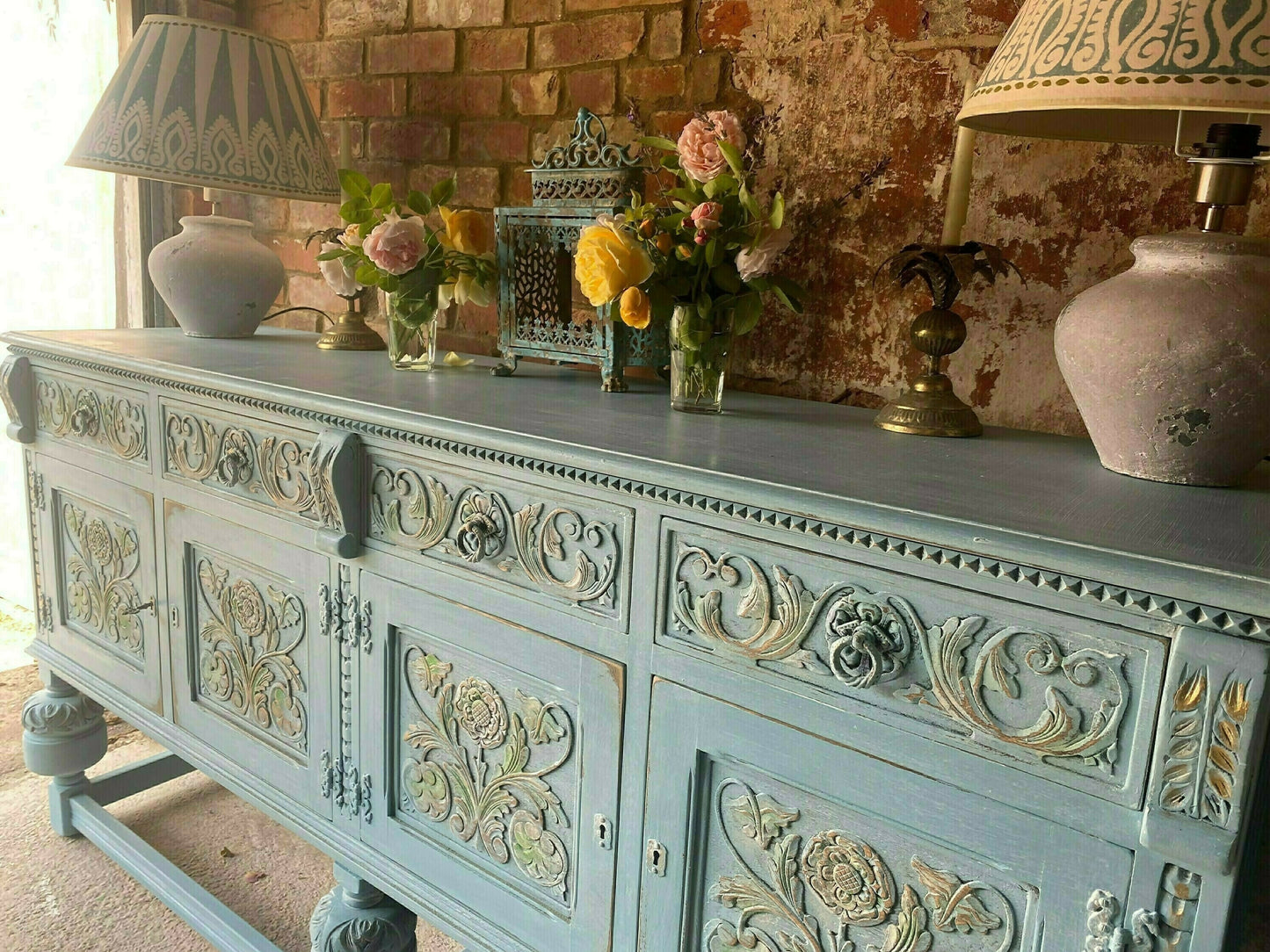 Vintage Farmhouse Sideboard/Large Carved Sideboard/Statement Piece