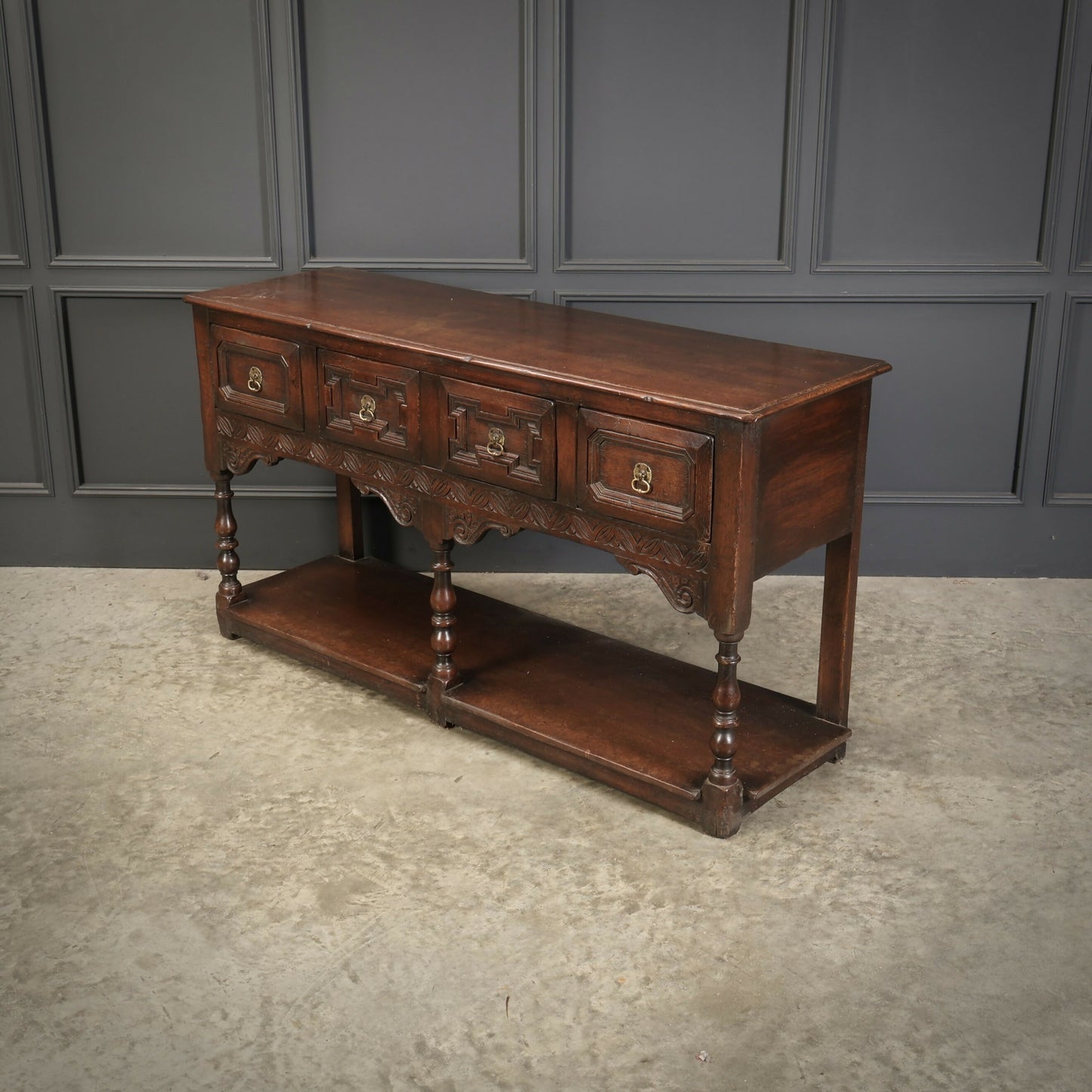 Rustic Oak Carved Antique Sideboard