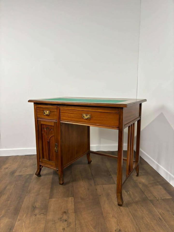 Edwardian Mahogany Art Nouveau Style Kneehole Desk