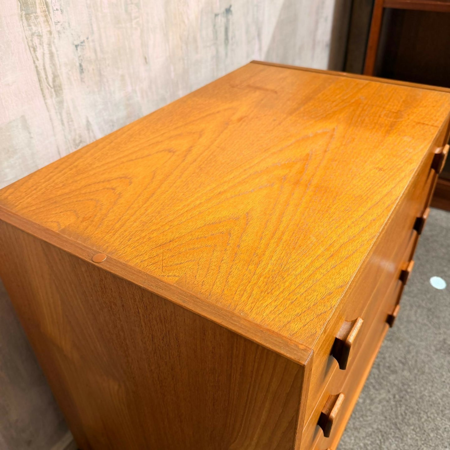 Danish Domino Mobelfabrik Low Chest of 4 Drawers Mid Century Square Pulls Plinth