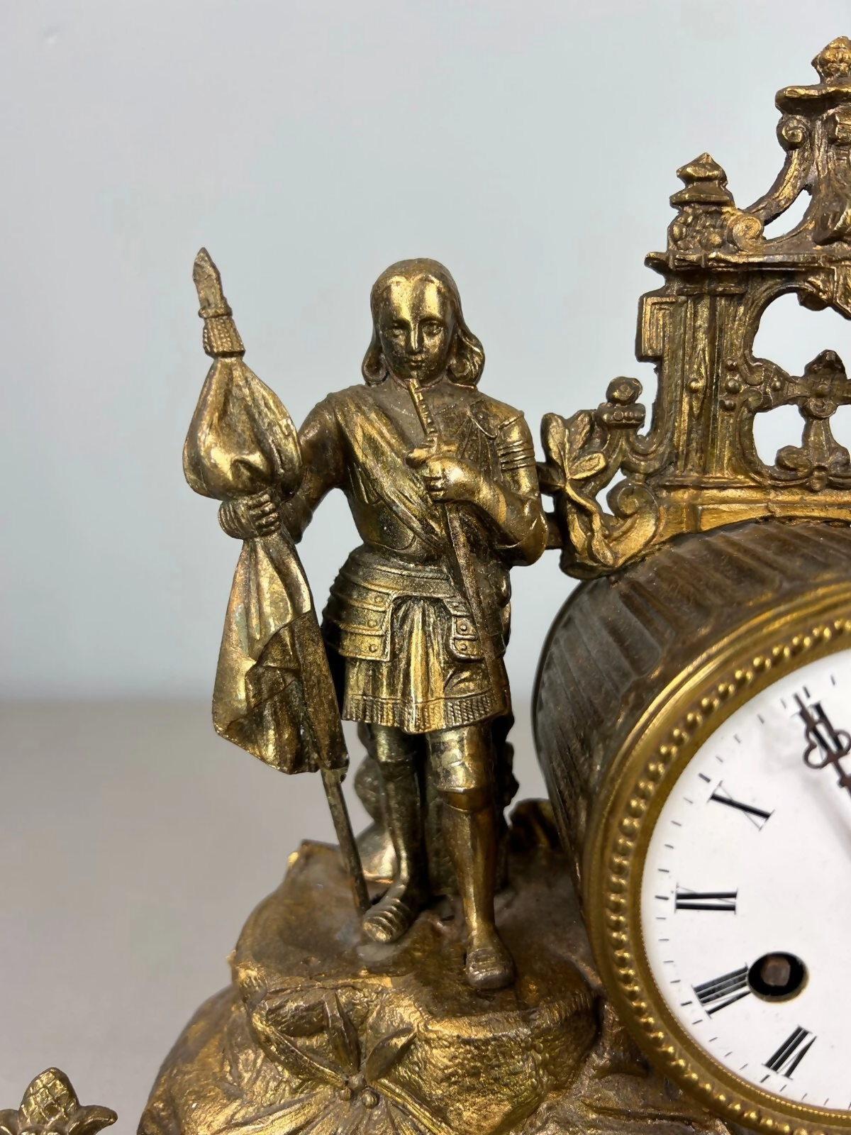 Mantel Clock Antique French Japy Frères Gilt Bronze Figure Clock LOT 3602