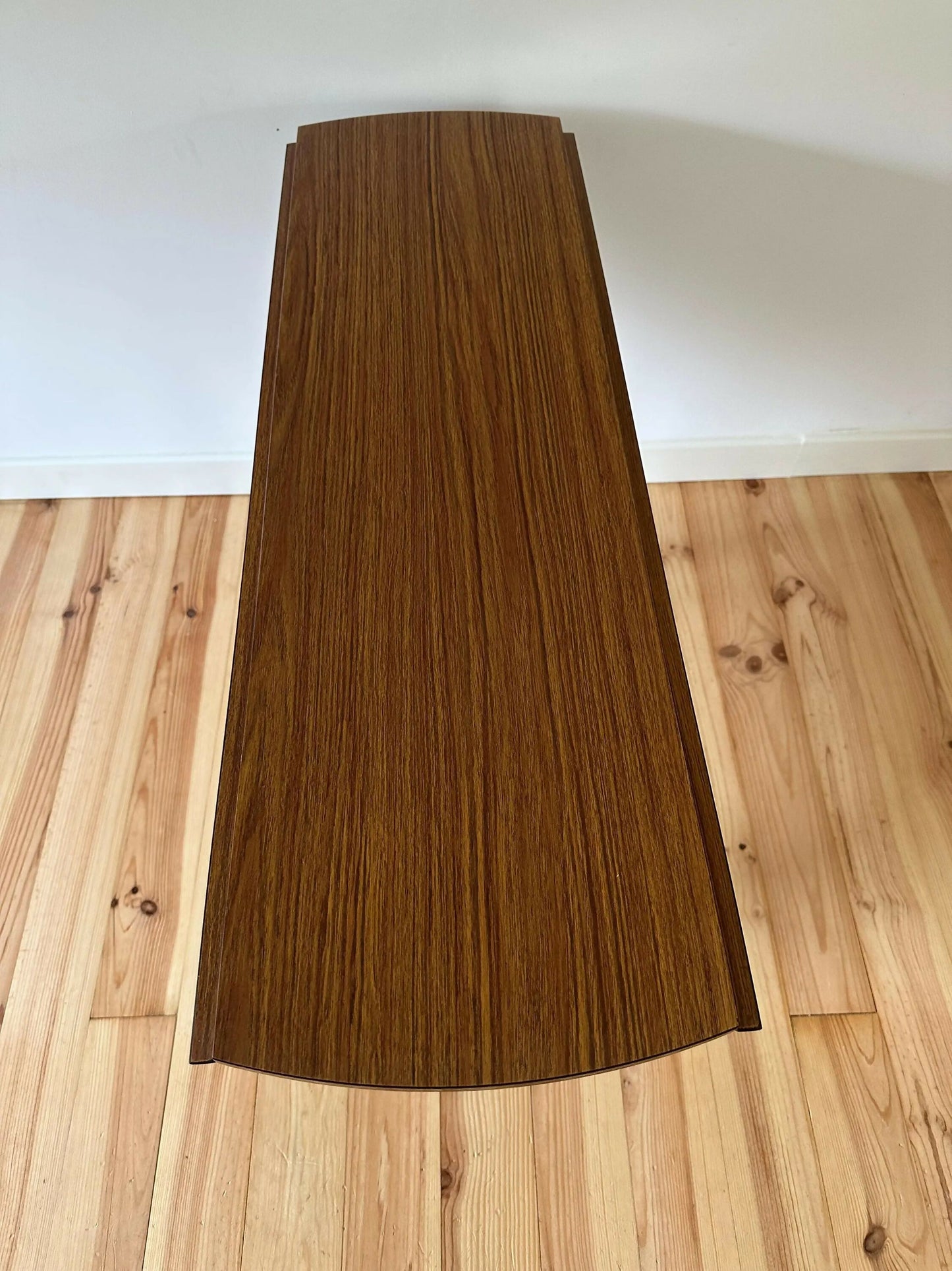 Vintage Mid Century Teak Drop Leaf Table Formica Circular Dining Table