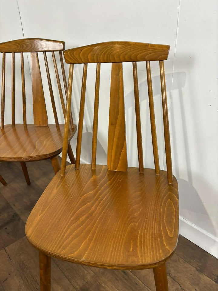 Set of Four Rodanski Mid Century Danish Style Stick-Back Dining Chairs