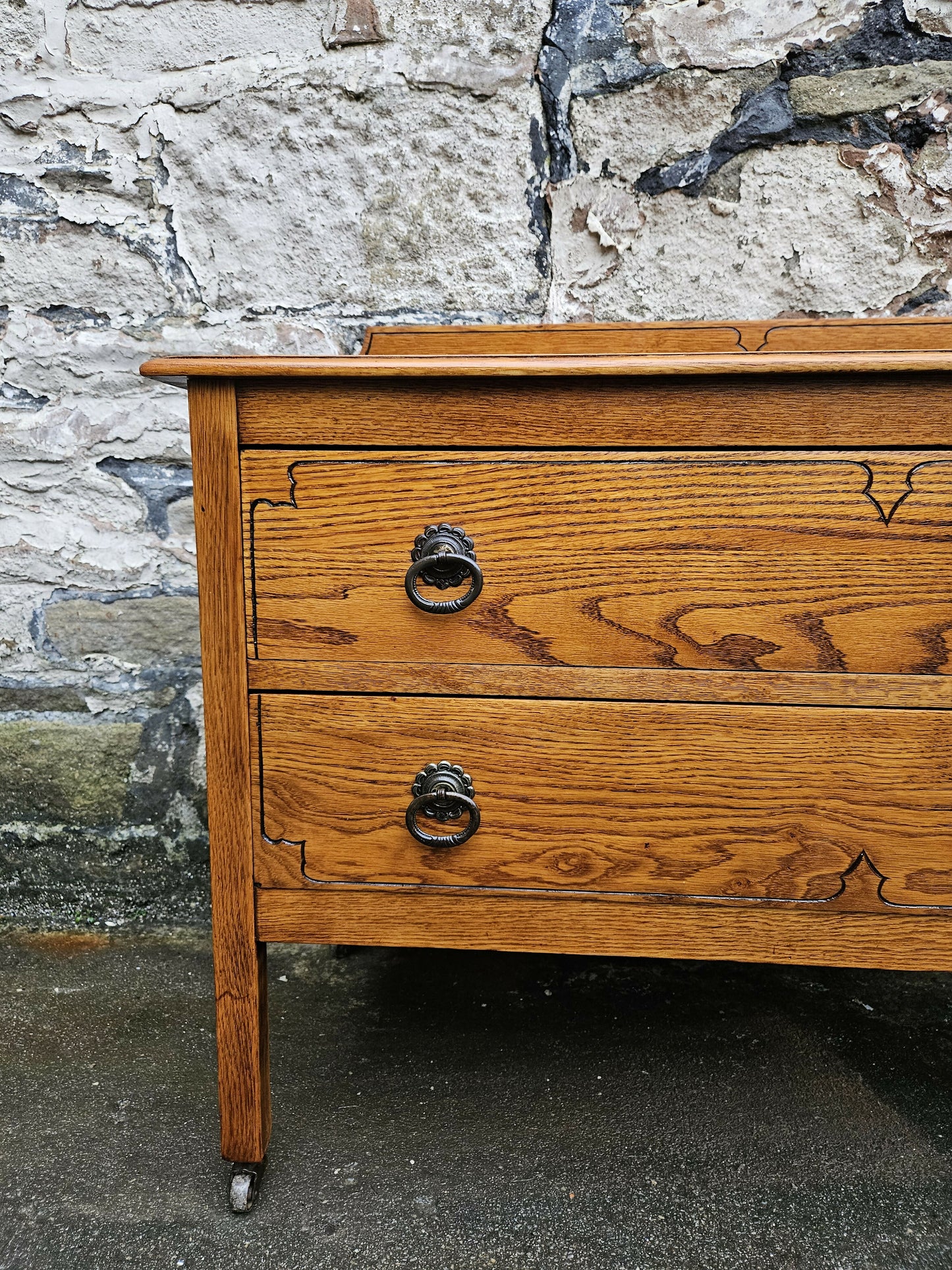 Vintage Oak Chest Of Drawers: Tallboy Cabinet Two Drawer