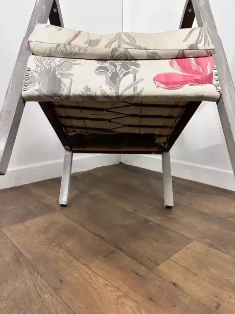 Vintage Painted Grey Cane Back Armchair / Bedroom Chair