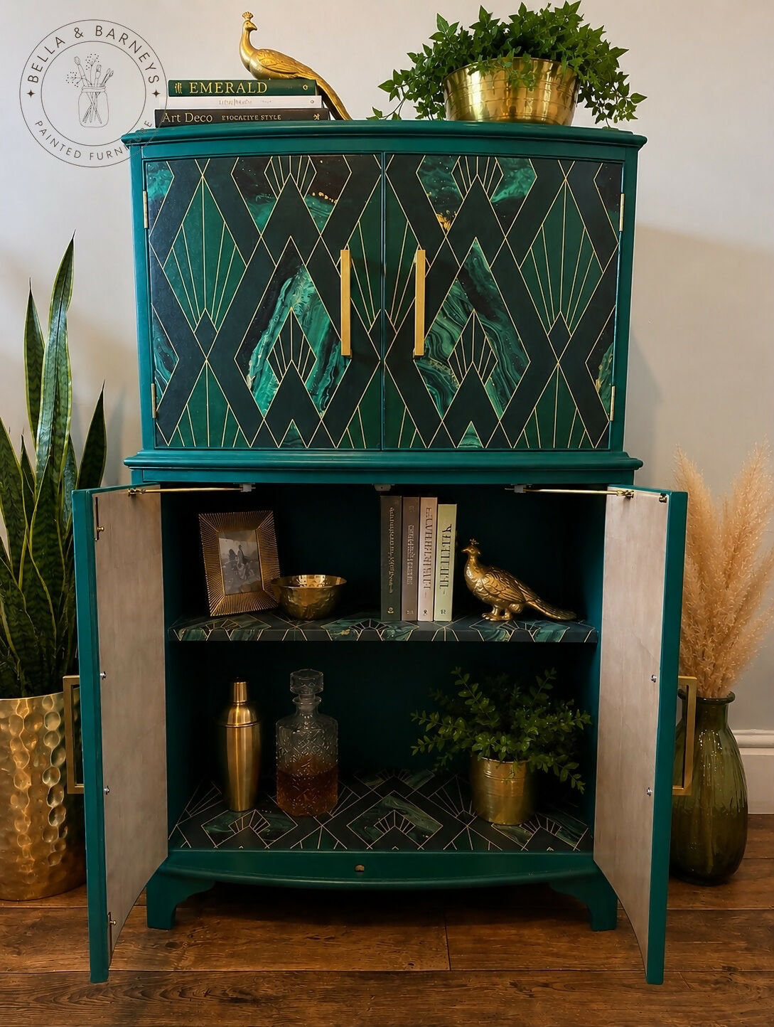 Green and gold Art deco style cocktail cabinet drinks cabinet