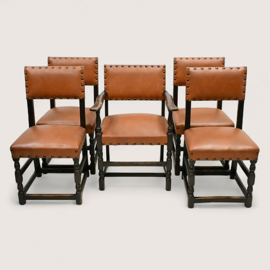 5 Skull/Ercol Dining Chairs Studded Burnt Orange Faux Leather FREE UK Delivery*. SBR10814/0808E