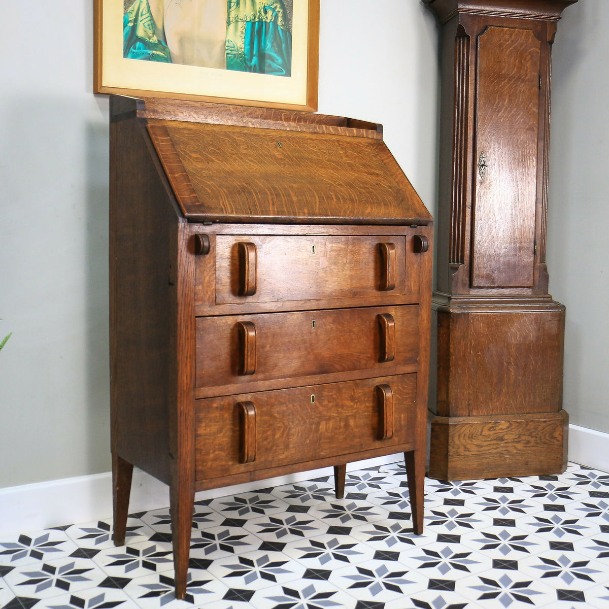 Oak Bureau Handmade Solid Oak with Three Drawers