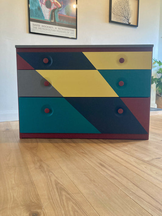 Colourful Hand-Painted Chest Of Drawers Geometric Design