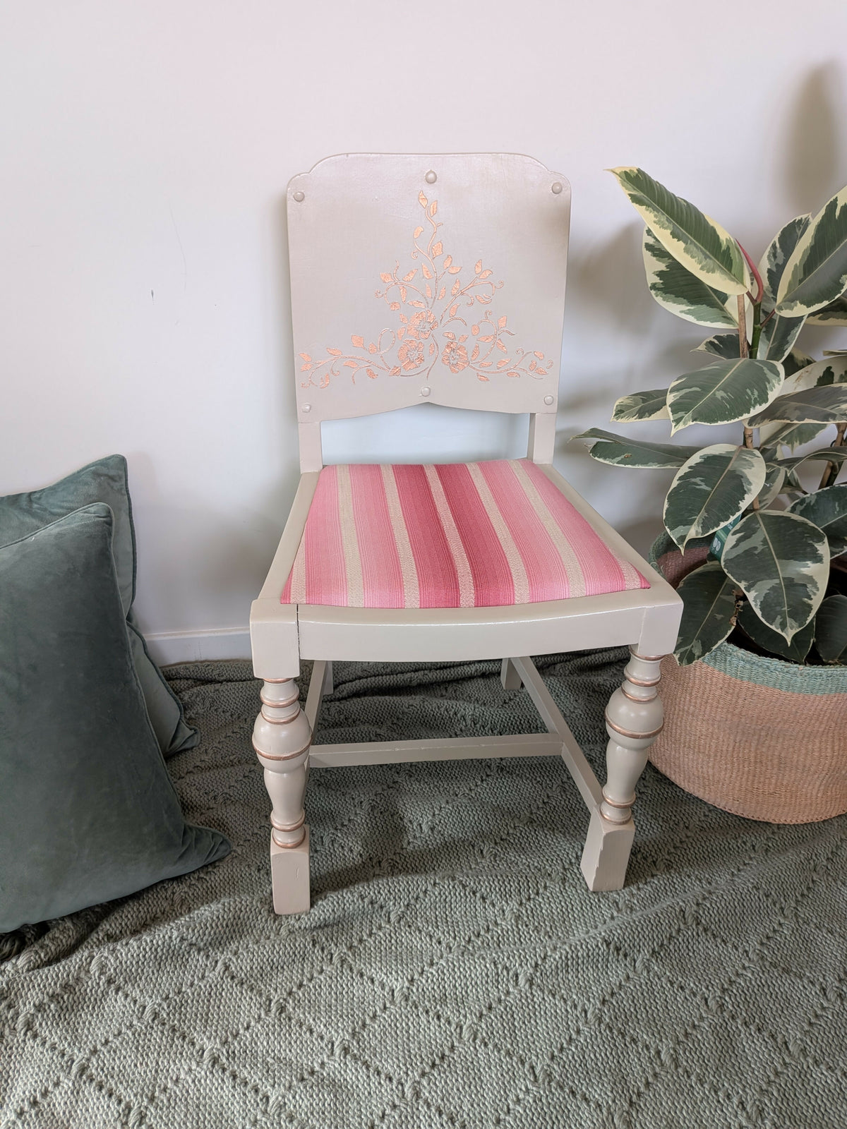 Upcycled statement chair – dressing table chair - cream taupe