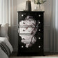 Opaline Bloom – Dark Luxe Bow-Front Vintage Chest of Drawers, Black Floral Decoupage, Gold & Pearl Handles