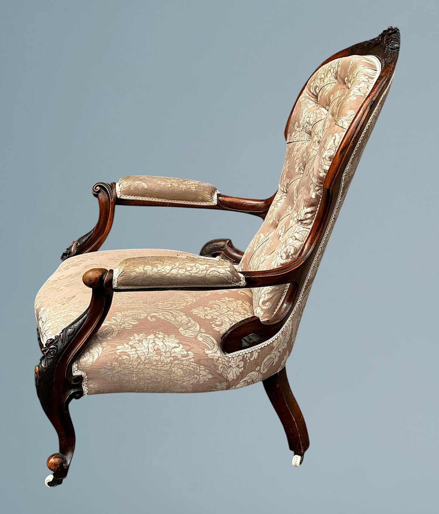 Victorian Walnut Open Armchair With Carved Decoration