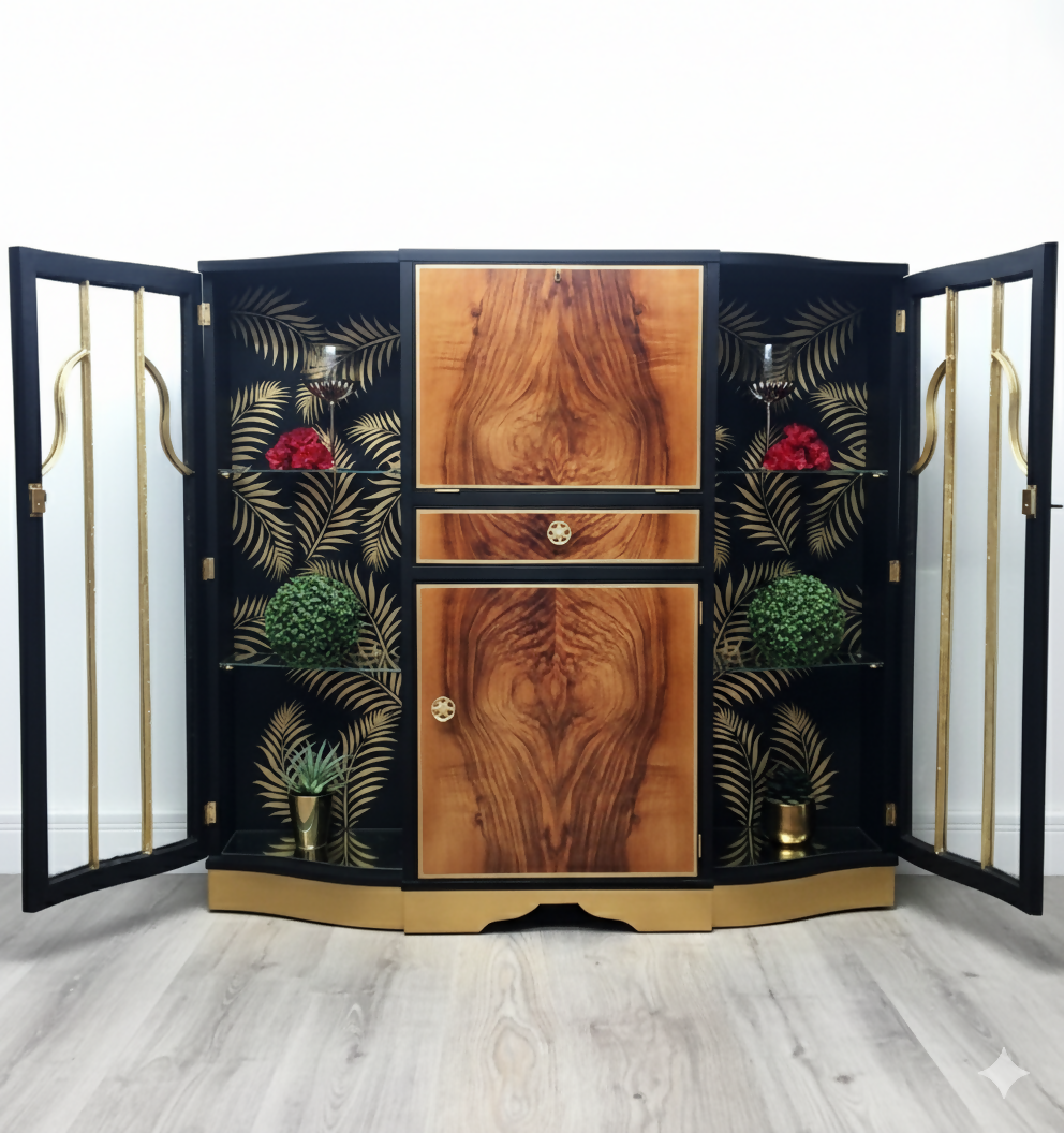 Art deco cocktail cabinet black and gold-MADE TO ORDER