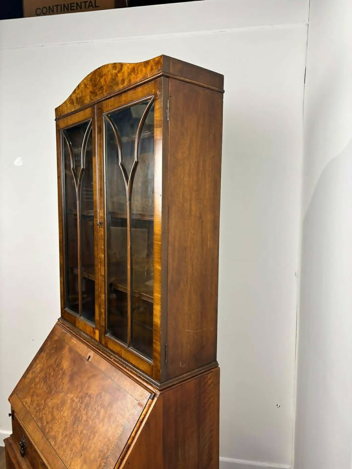 Queen Anne Style Walnut Bureau Bookcase