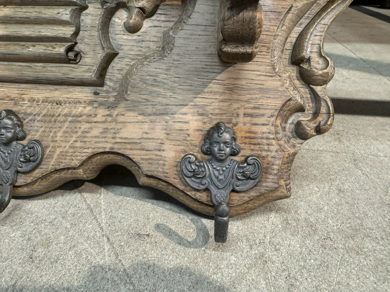 Pretty French Oak Wall Shelf / Coat Rack