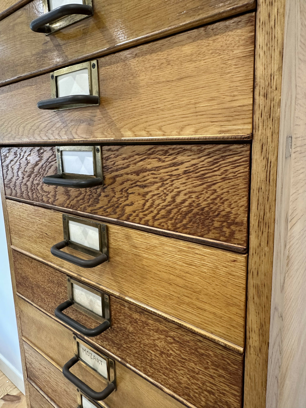 Mid Century Oak Filing Cabinet Tall Chest Drawers Vintage Haberdashery Collectors Archive