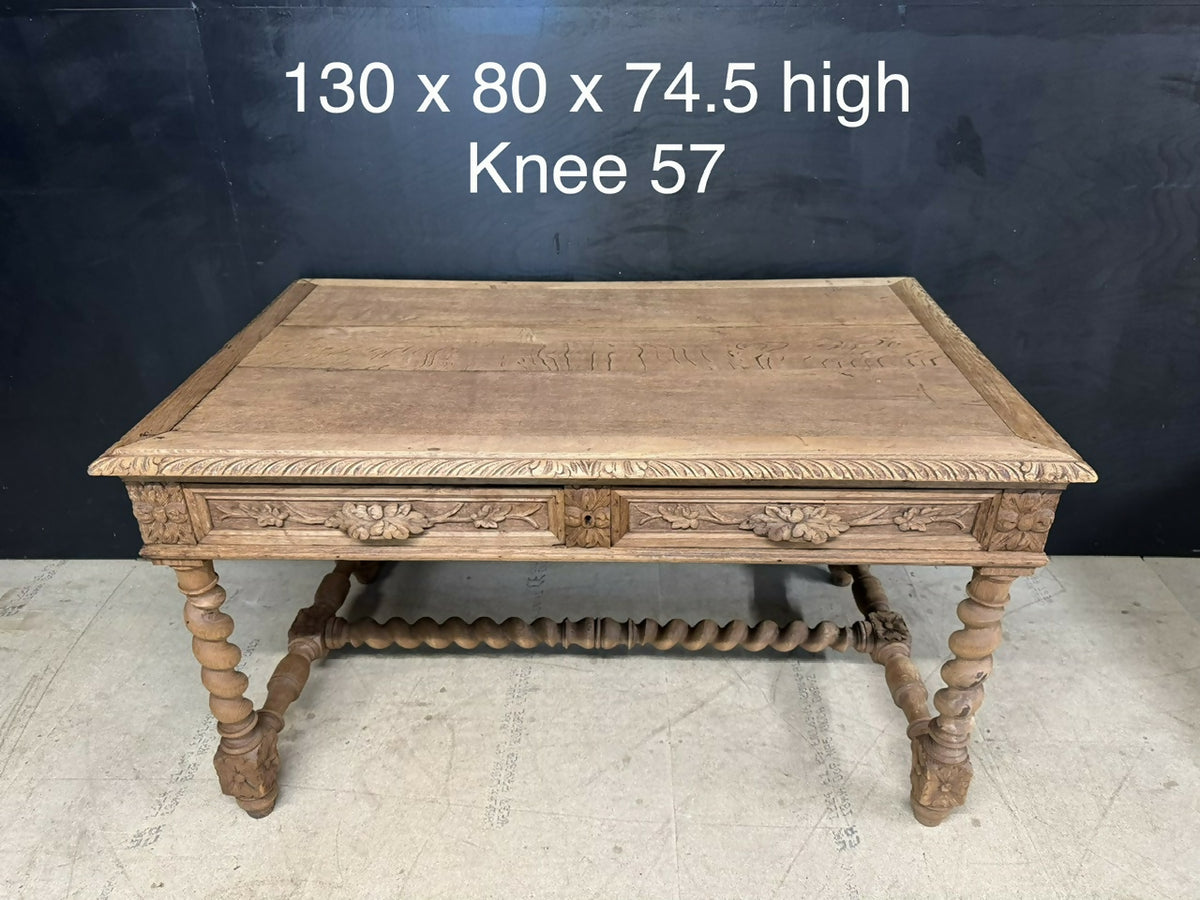 French Bleached Oak Carved Writing Desk