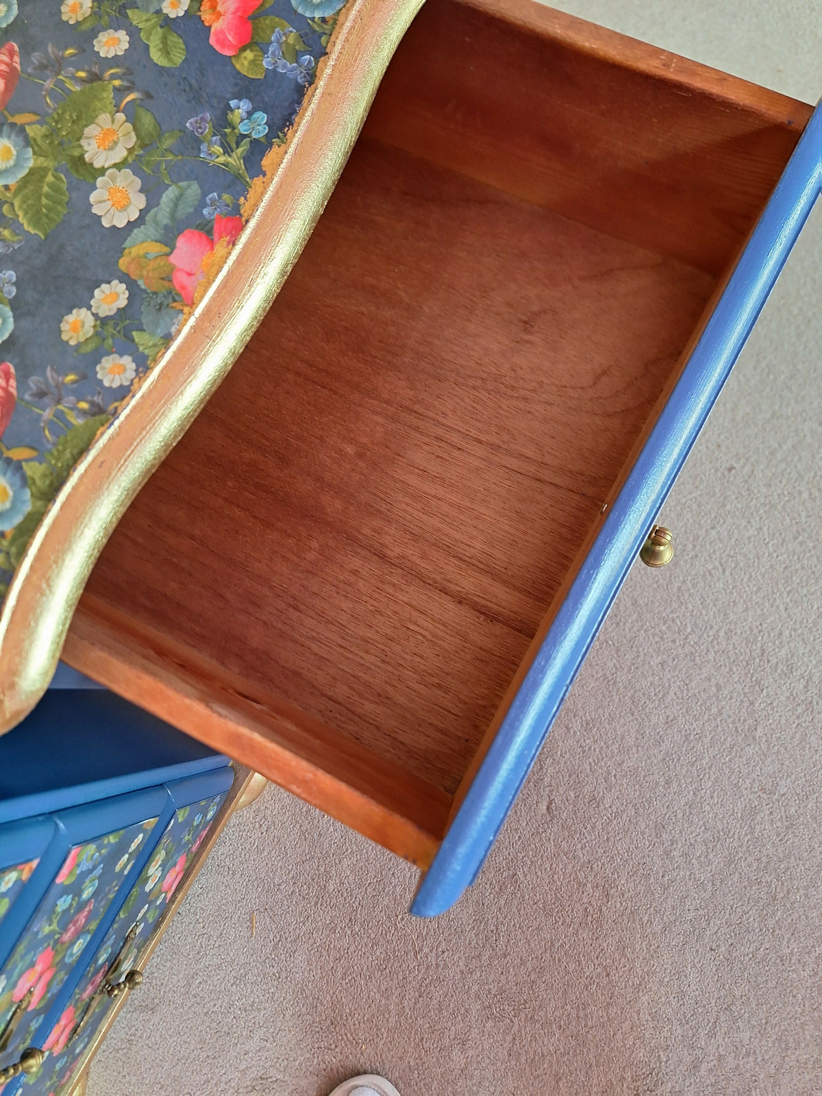 “Blue Floral” 1980s Bedside 3 Drawers