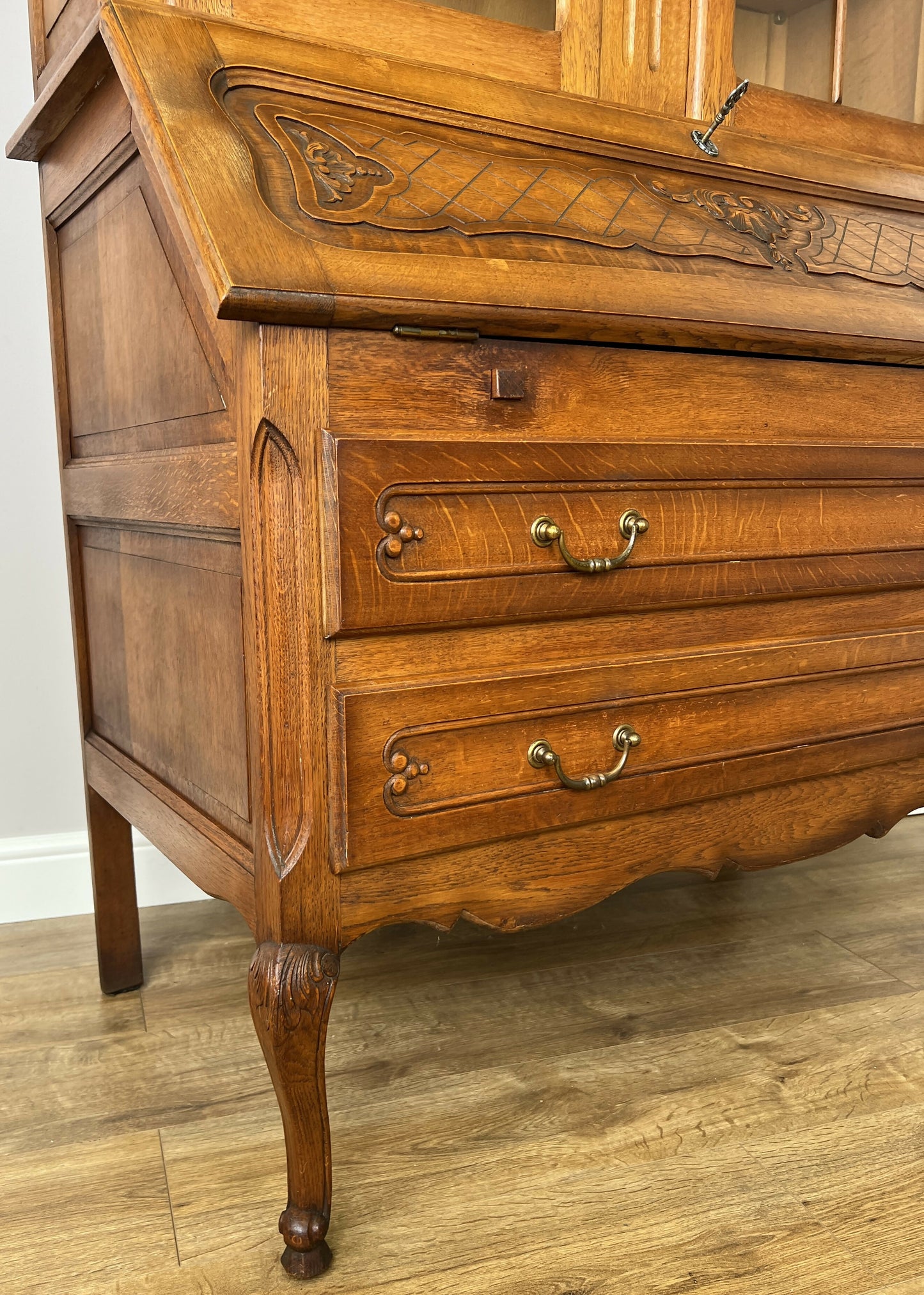 Cabinet Vintage French Louis XVI Oak Bureau Bookcase Display Cabinet LOT 6343