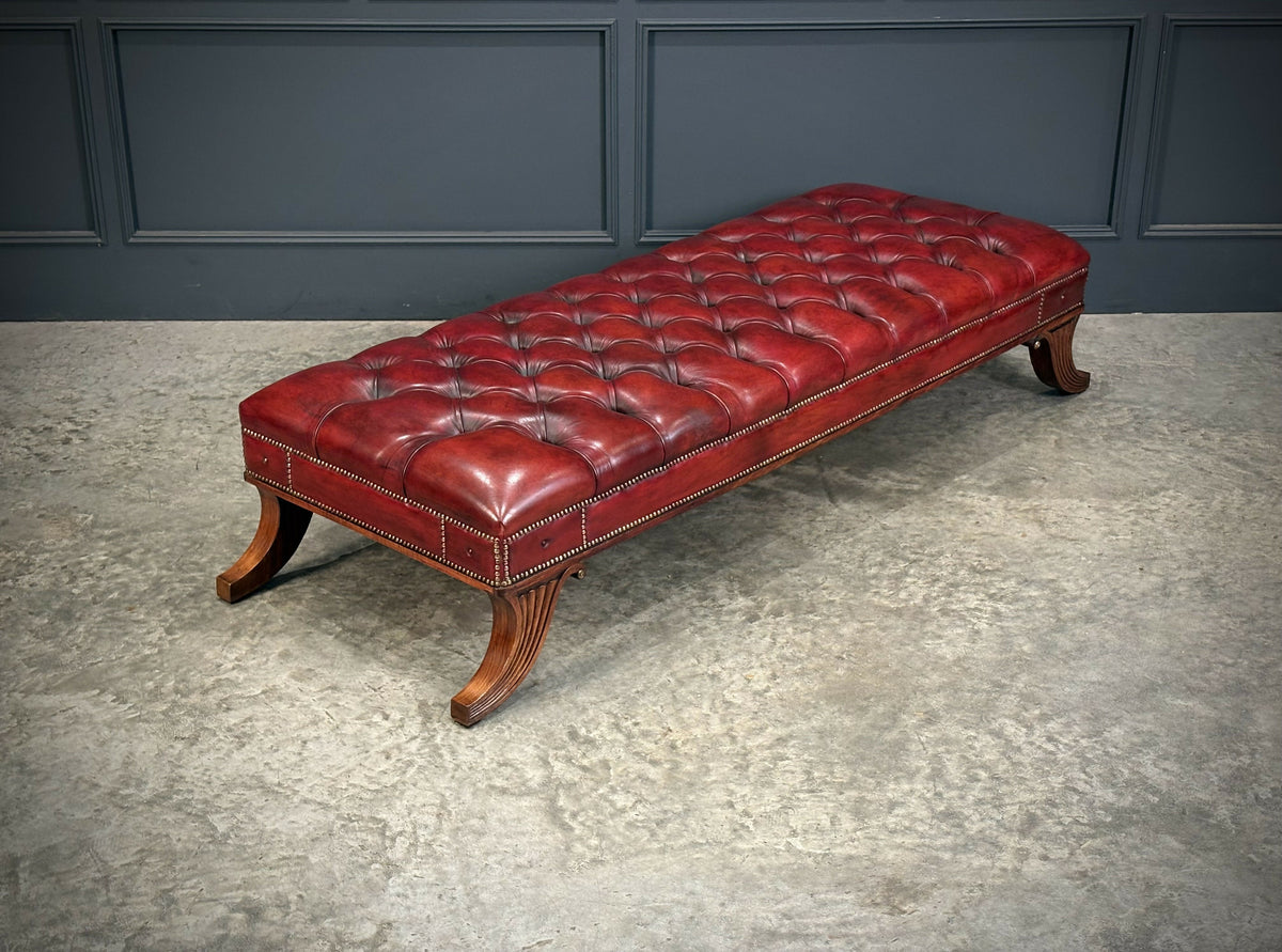 Large Red Buttoned Leather Footstool