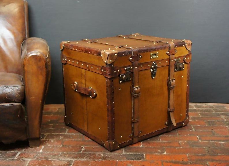 Handmade English Large Belted Occasional Side table Storage Trunk