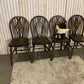 Set of 4 Vintage Wheel Back Dining Chairs – Solid Wood – Carved Backrest