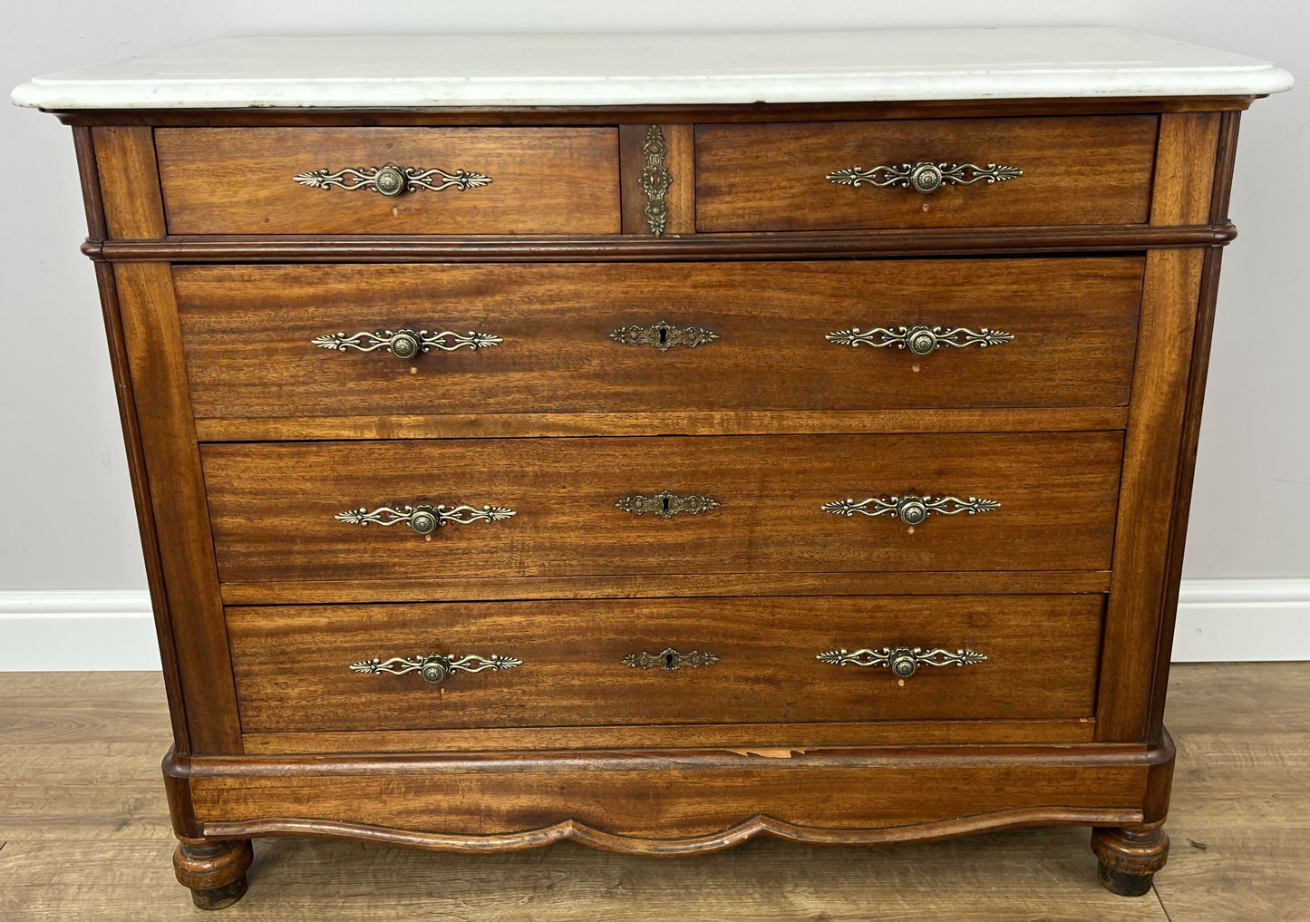 Chest of Drawers Antique French Walnut Marble Top Five Drawer Cabinet LOT 6451