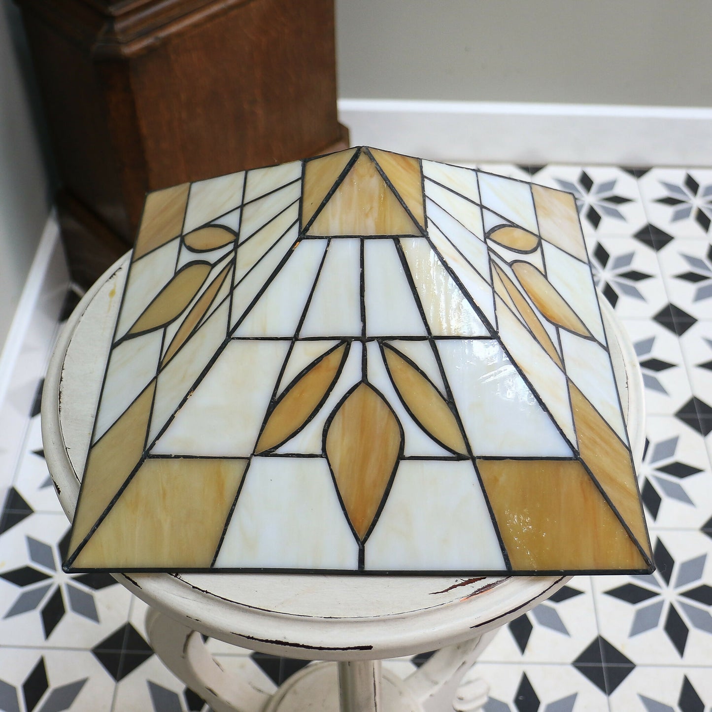Art Deco Tiffany style Pendant Lampshade Gold and White.