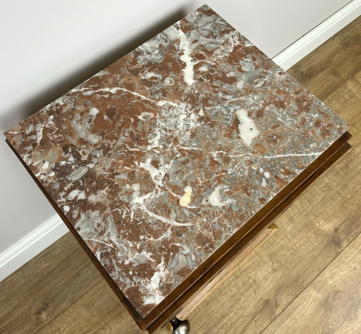 Bedside Table Antique French Art Deco Marble Top Oak Cabinet Nightstand LOT 6238