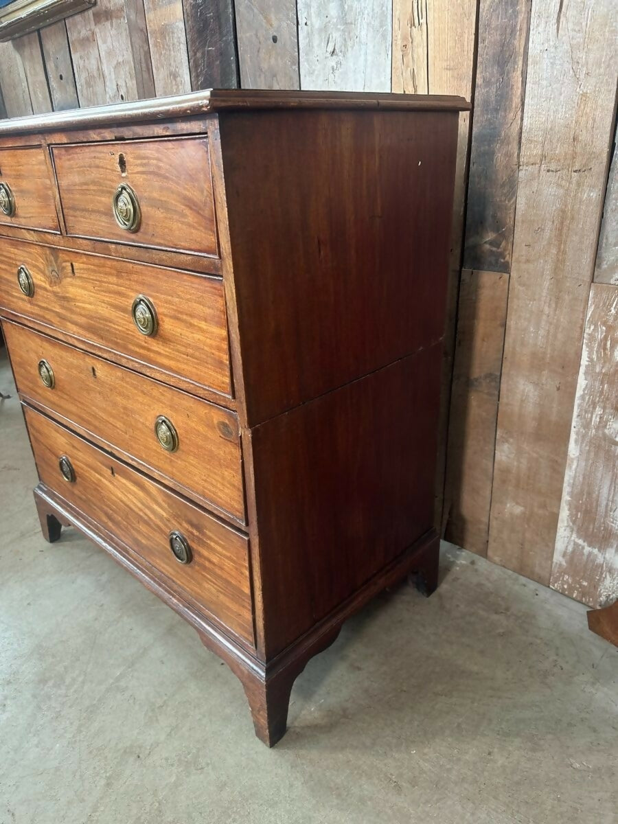 Antique Georgian Mahogany Two over Three Chest of Drawers, c 1820