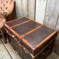 Vintage storage trunk chestnut brown leather