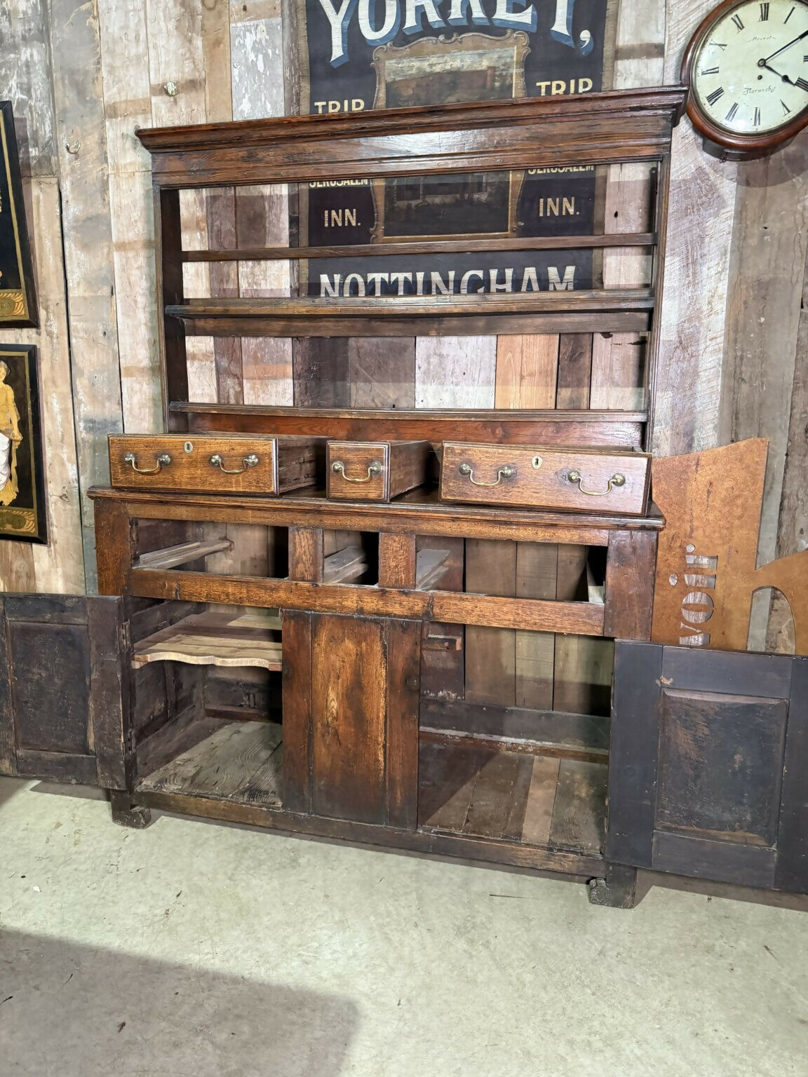 Antique Georgian Country Oak Dresser / Housekeeper Cupboard with Plate Rack, c.177