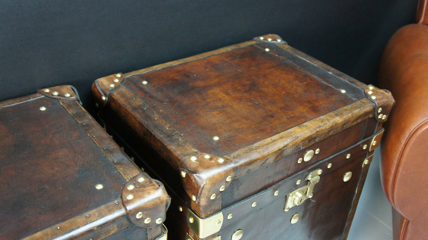 Antique Leather End Table Trunks