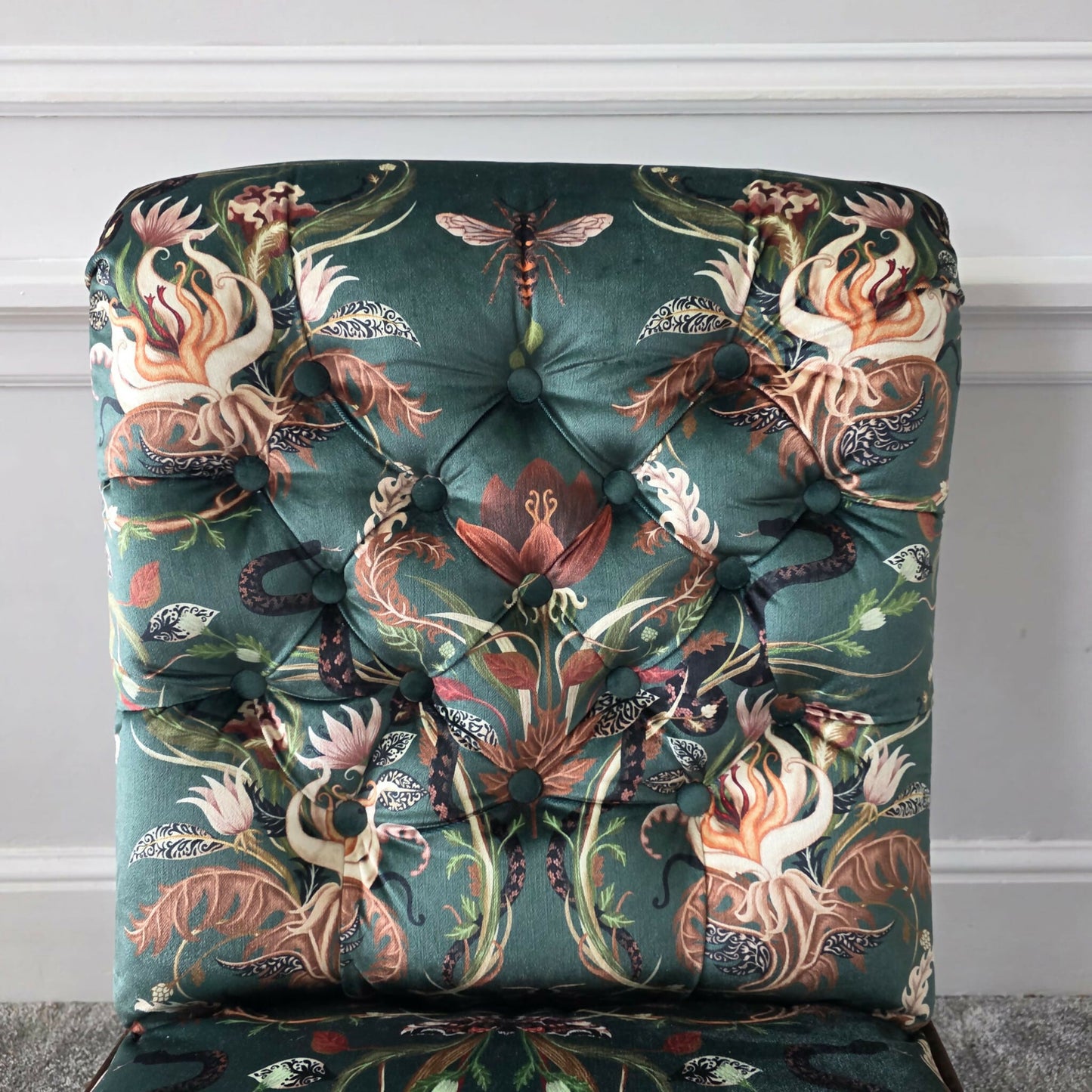 Antique Victorian Scroll Back Chair Fireside Seat - Newly Upholstered.