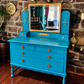 Statement Teal Vintage Dressing Table with Mirror & Mother of Pearl Detail