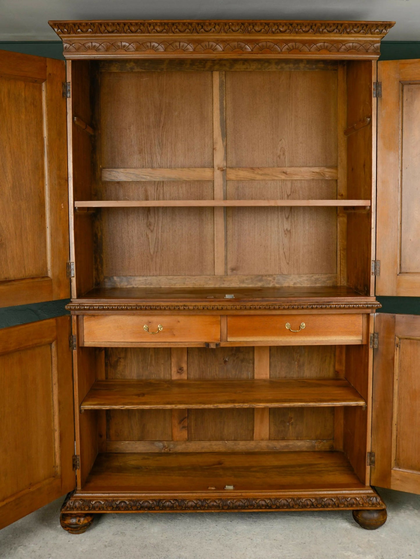 Antique French Walnut Linen Press Housekeepers Cupboard - Ornately Carved