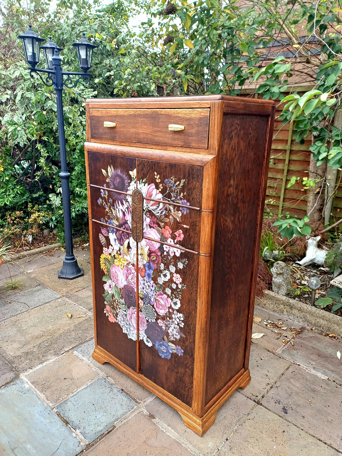 Upcycled Cabinet with Floral Design Storage Unit Tall Boy
