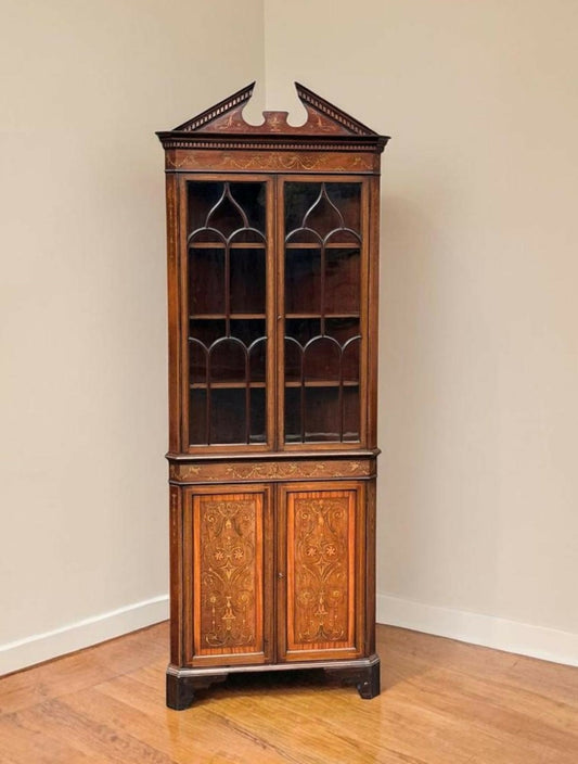 An Edwardian Mahogany, Satinwood and Marquetry Inlaid Corner Cabinet