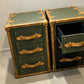 English luxury leather vintage nightstands | Olive green matching bedside tables | Hand dyed