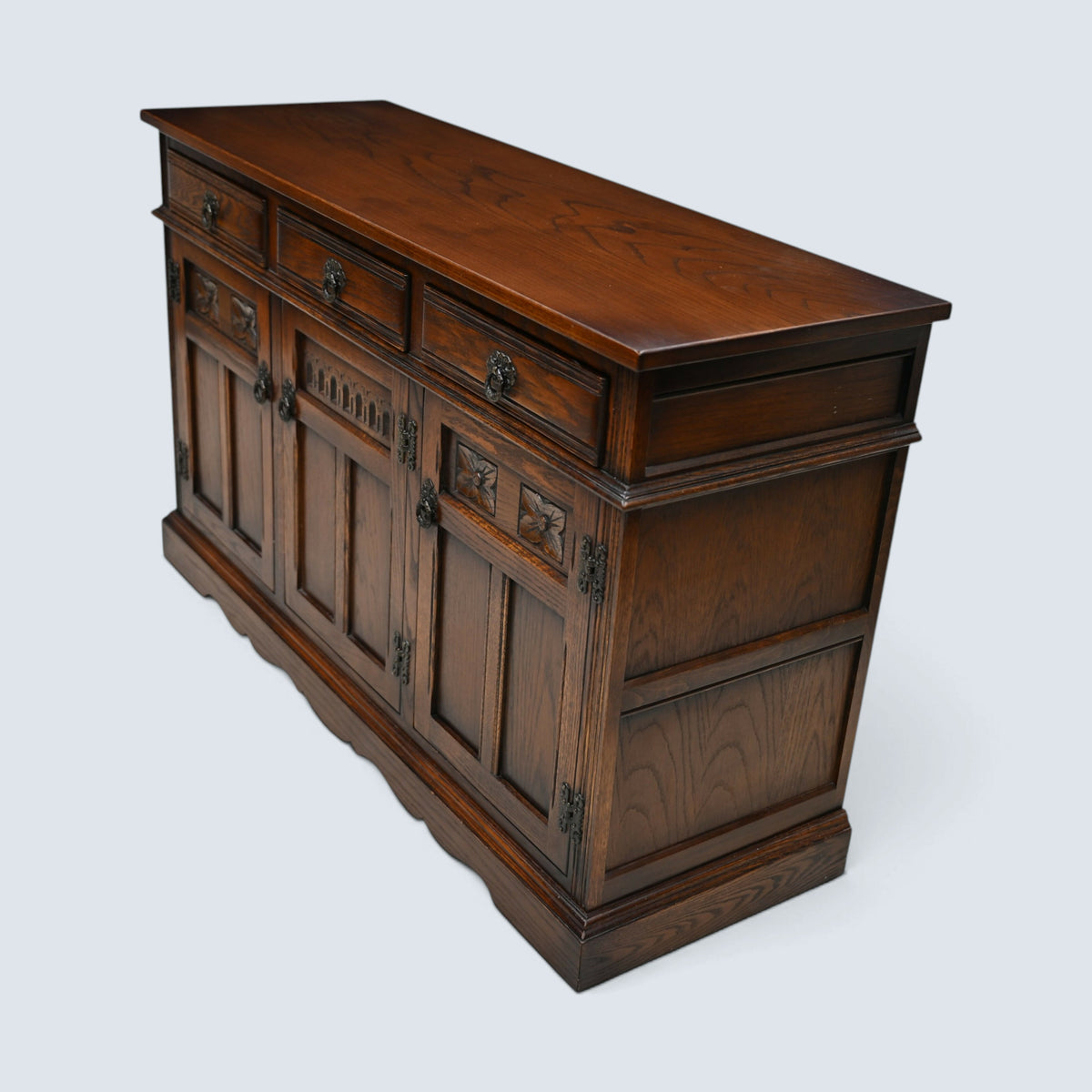 Old Charm Oak Sideboard With 3 Drawers & Cupboard Tudor Brown FREE UK Delivery*