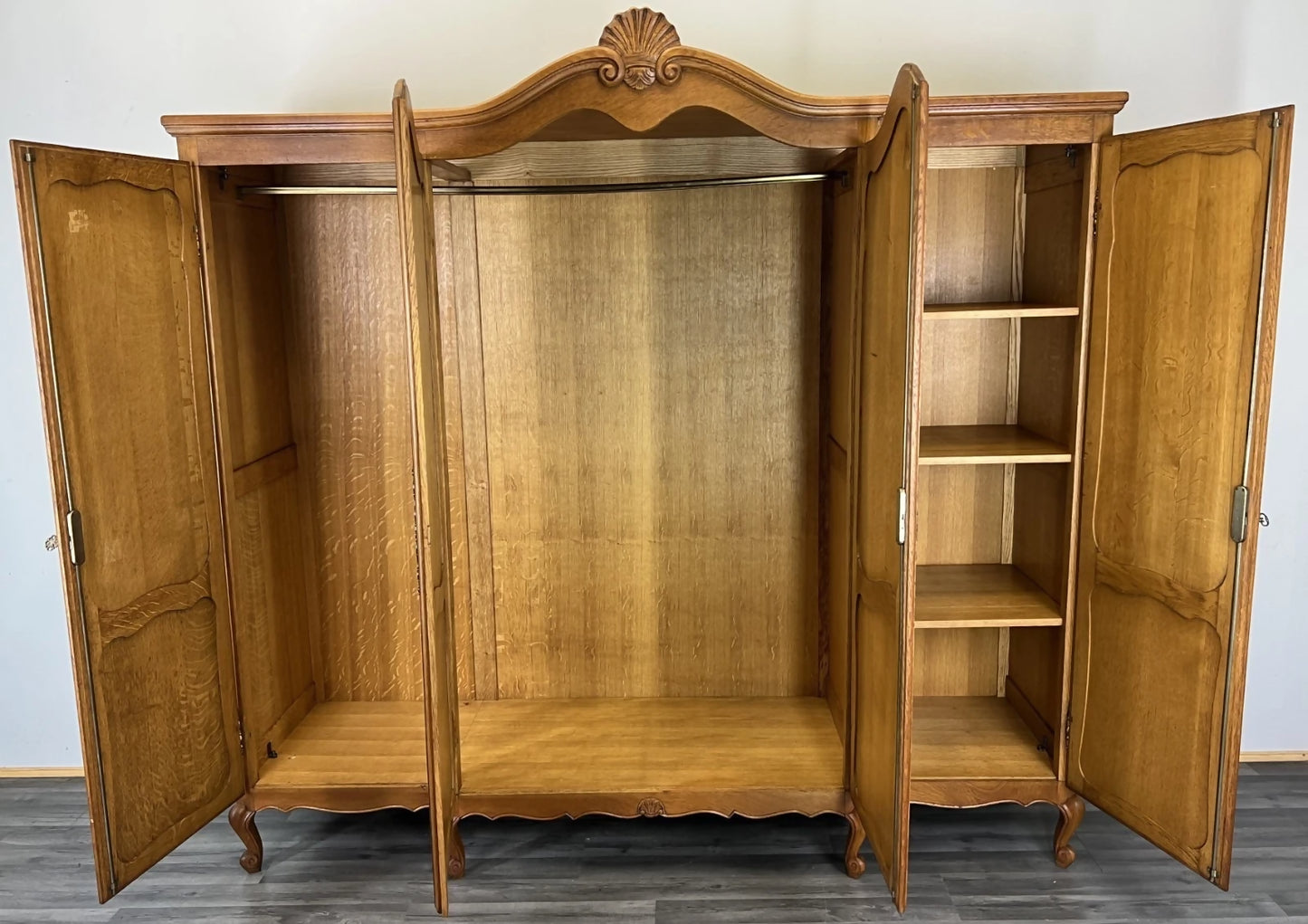 Wardrobe Vintage French Louis XVI Style Oak Four Door Carved Armoire LOT 4823