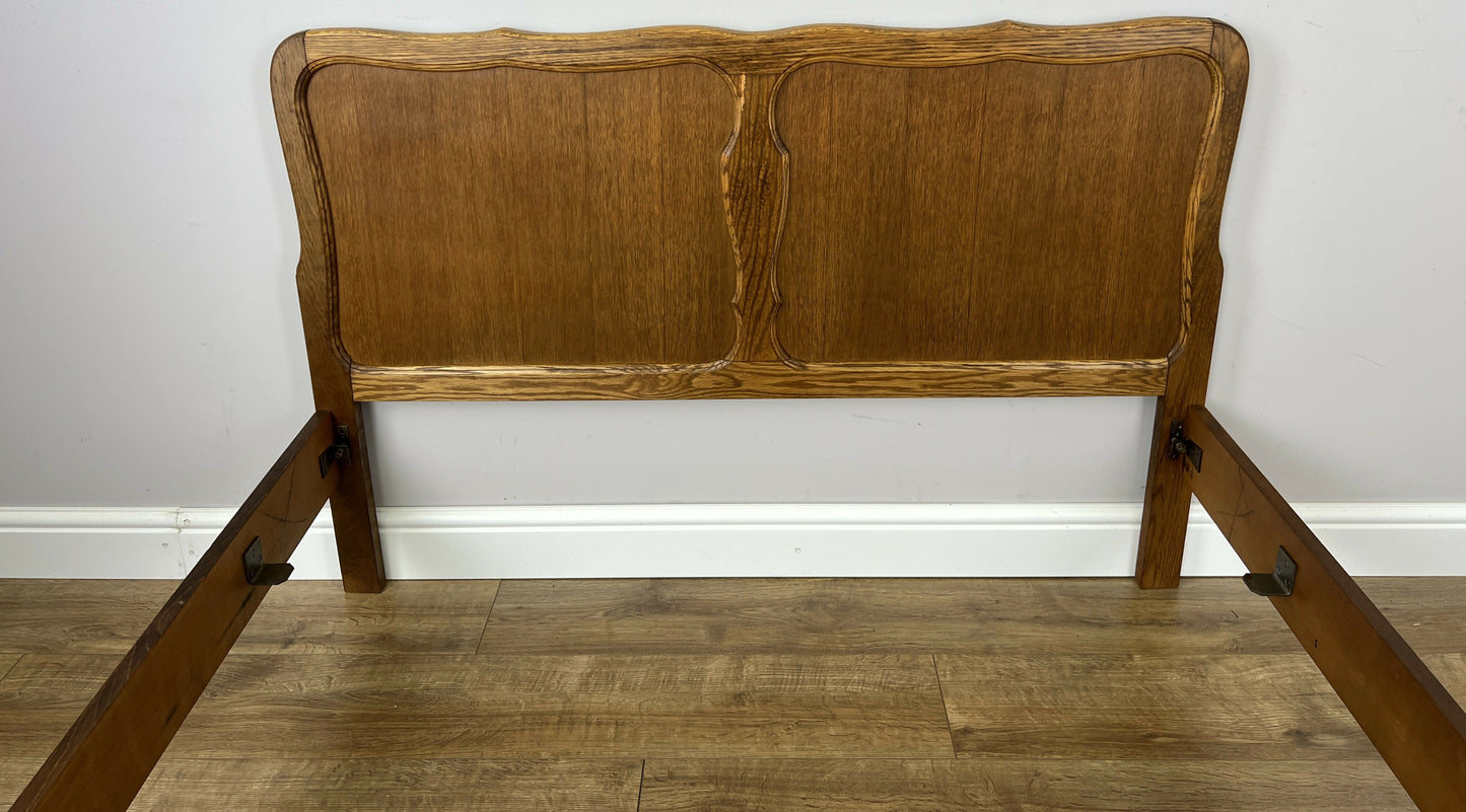 Bed Vintage French Louis XVI Double Bed Frame Oak Carved Headboard LOT 6396