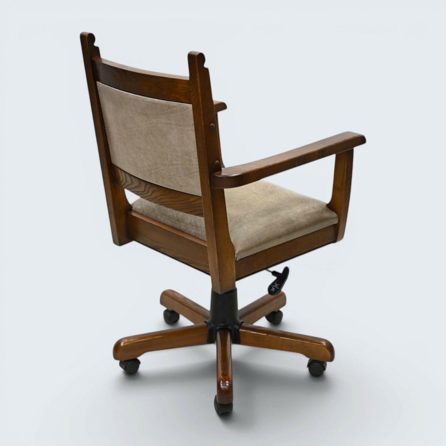 Vintage Wood Bros Old Charm Captains Office Chair Green Hide Leather Tilt Swivel