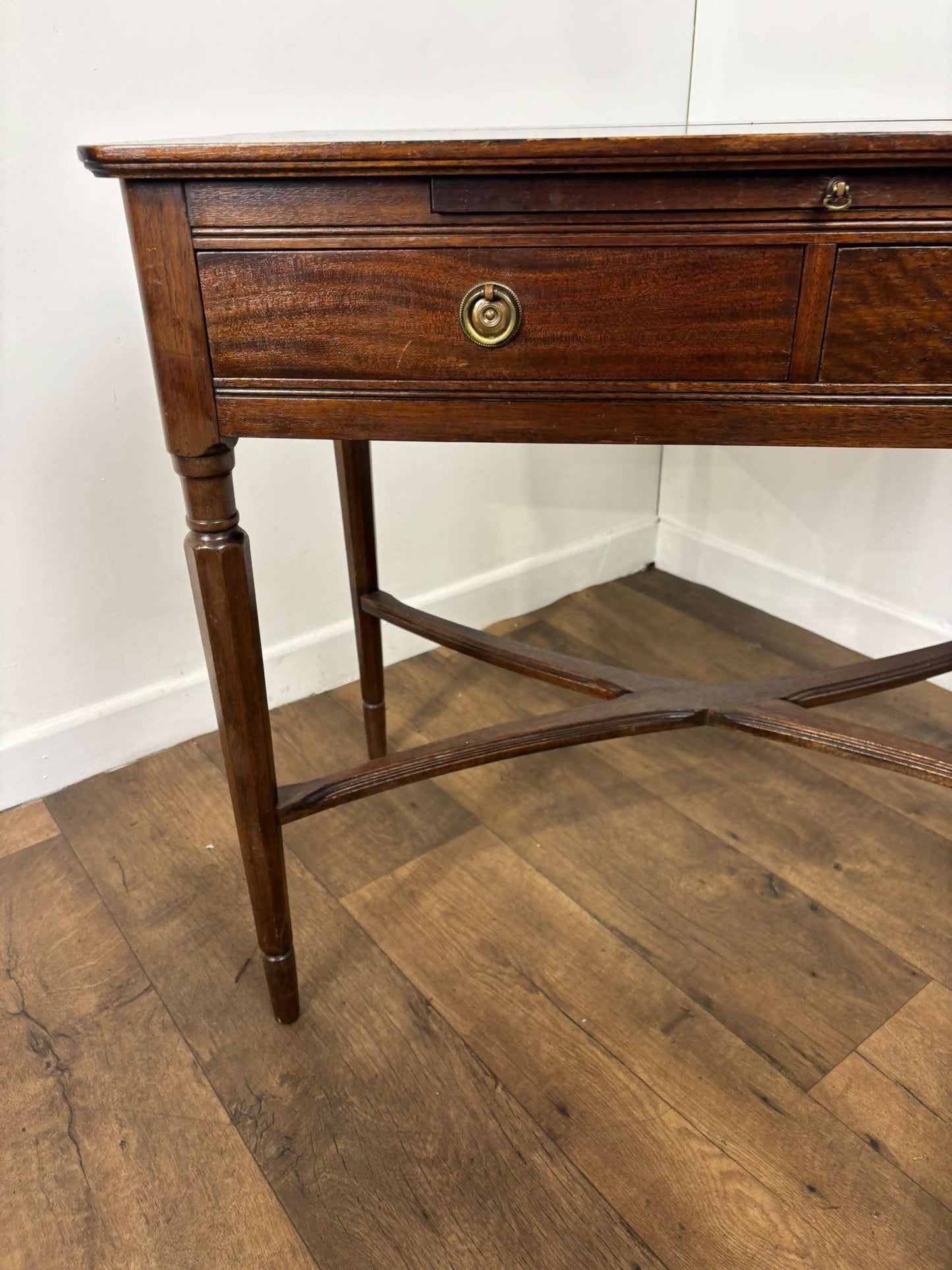 Reproduction Badged 'Strongbow' Two Drawer Side Table with Writing Slide