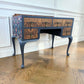 Vintage art deco navy blue walnut burr wood desk/ dressing table