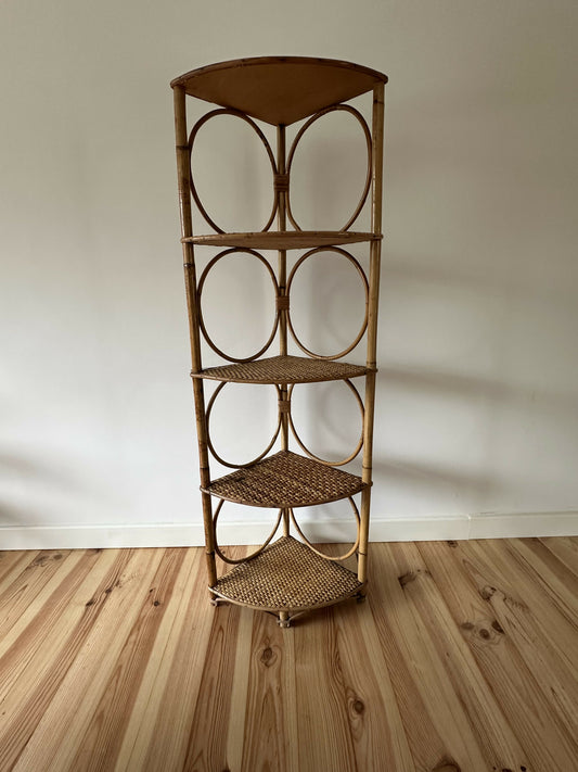 Vintage Bamboo Corner Shelving Unit Large Tall Display Shelf Rattan Wicker Bamboo